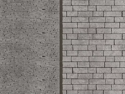 Different Gray Brick Wall Textures With Horizontal Lines And Traditional Blocks 3d model