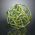 Green And Gold Intertwined Geometric Sphere With Metallic Texture Art Piece