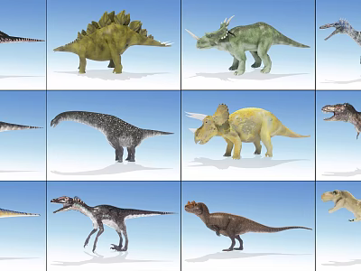 Different Types of Reptile Dinosaur Models With Colorful Designs On Blue Background 3d model