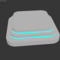 Modern Geometric Silver Square Stacked Art Installation With Blue Glowing Lines