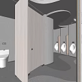 Public Restroom Interior Design With Modern Wooden Stalls Urinals And Gray Walls