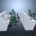 Men In Military Uniform Operating Control Panels In Control Room 3d model