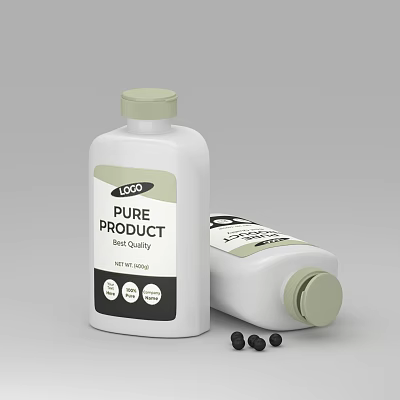 Medical Device White Bottle Featuring Pure Product Label Best Quality Certification Icons and Black Granules 3d model