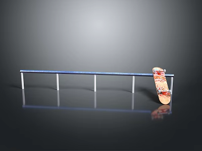 Skateboard Training Equipment Featuring Colorful Deck Leaning On Metal Rail 3d model