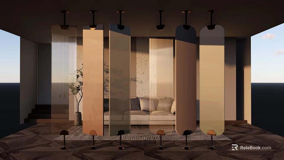 Stylish Garden Decor With Potted Plant And Decorative Screens In Modern Living Space 3d model 