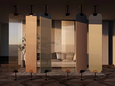 Stylish Garden Decor With Potted Plant And Decorative Screens In Modern Living Space 3d model