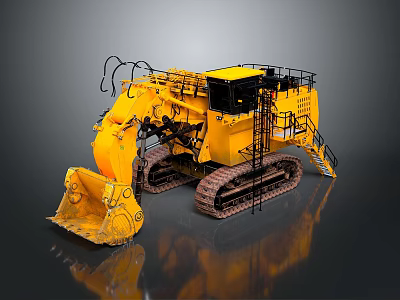 Functional Vehicle Large Yellow Crawler Excavator With Tracks Bucket And Cab 3d model