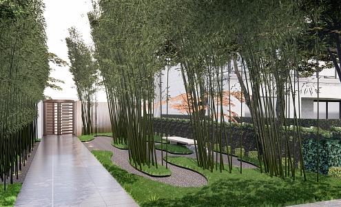 New Chinese-style Garden Landscape Residential Quarter House-to-house Landscape Bamboo Forest Bamboo Micro-topography 3d model