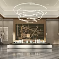 Modern Sales Office Lobby With Circular Chandeliers Architectural Model Display And Elegant Decor