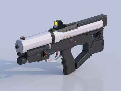 Futuristic Sci Fi Pistol Silver And Black Design With Top Mounted Scope And Yellow Light 3d model