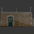 Brick Model Building With Green Door Windows And Exterior Light Details
