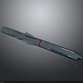 Shiny Silver Missile Weapon with Red Stripe PRARAMS Label and Streamlined Metallic Surface Design