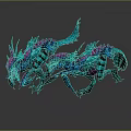 Fantasy Mythical Creature With Blue Green Purple Wings And Reflective Surface
