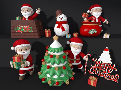 Christmas Window Display with Santa Claus Snowman Christmas Tree Gifts and Merry Christmas Sign 3d model