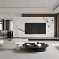 Modern Living and Dining Room Interior With Beige Sofa White Armchair And Black Coffee Table