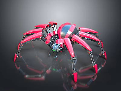 Red And Black Mechanical Spider With Multiple Legs And Robotic Design 3d model