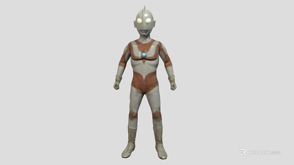 Silver and Red Ultraman Game and Movie Character With Glowing Eyes and Blue Chest Gem 3d model 