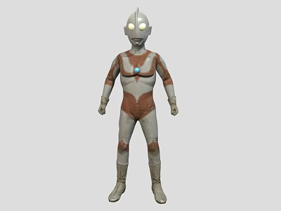 Silver and Red Ultraman Game and Movie Character With Glowing Eyes and Blue Chest Gem 3d model