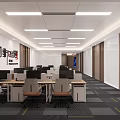Modern Public Office Area Interior With Open Layout Desks Computers Chairs And Lighting 3d model