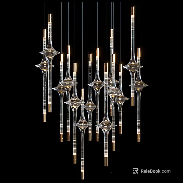 Elegant Modern Glass Chandelier With Multiple Star Shaped Pendants And Gold Accents 3d model 