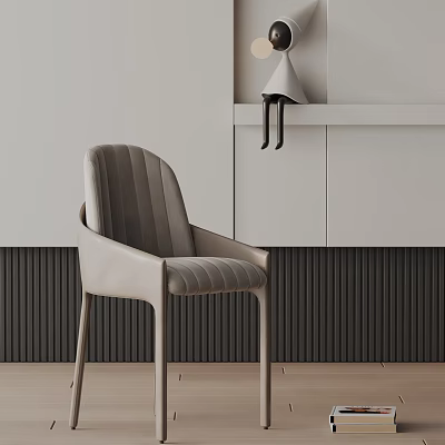 Modern Upholstered Accent Chair In Light Gray With Striped Design And Wooden Floor 3d model