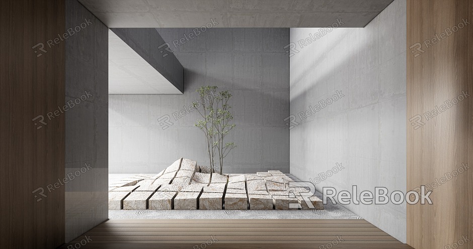 Modern landscape sketch atrium landscape landscape stone Zen landscape model