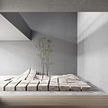 Garden Decor With Gray Concrete Walls Stone Slab Area Small Trees And Wooden Flooring