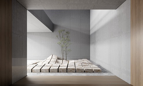 Modern landscape sketch atrium landscape stone Zen landscape 3d model