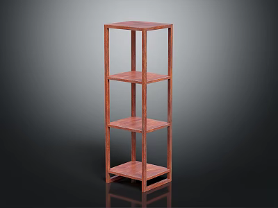 Functional Mahogany Four Tier Shelf with Frame Structure and Simple Design 3d model