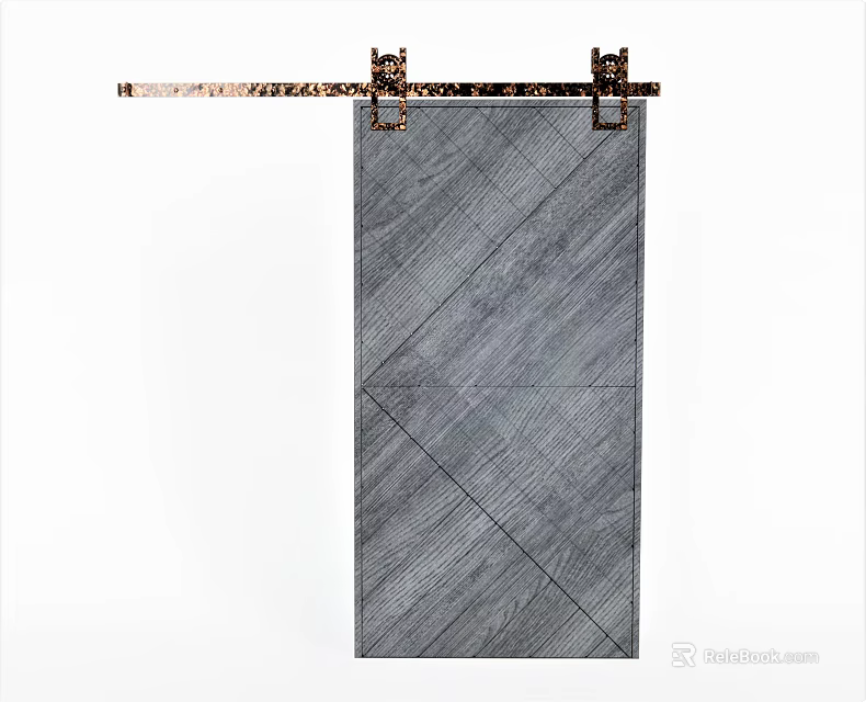 Gray Wood Grain Panel Barn Door With Metal Sliding Track 3d model 