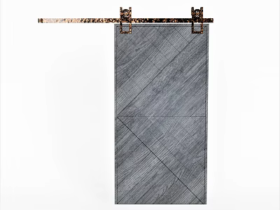 Gray Wood Grain Panel Barn Door With Metal Sliding Track 3d model