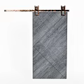 Gray Wood Grain Panel Barn Door With Metal Sliding Track