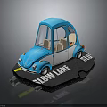 Blue Mini Car With Transparent Windows On Slow Lane 50 3d model