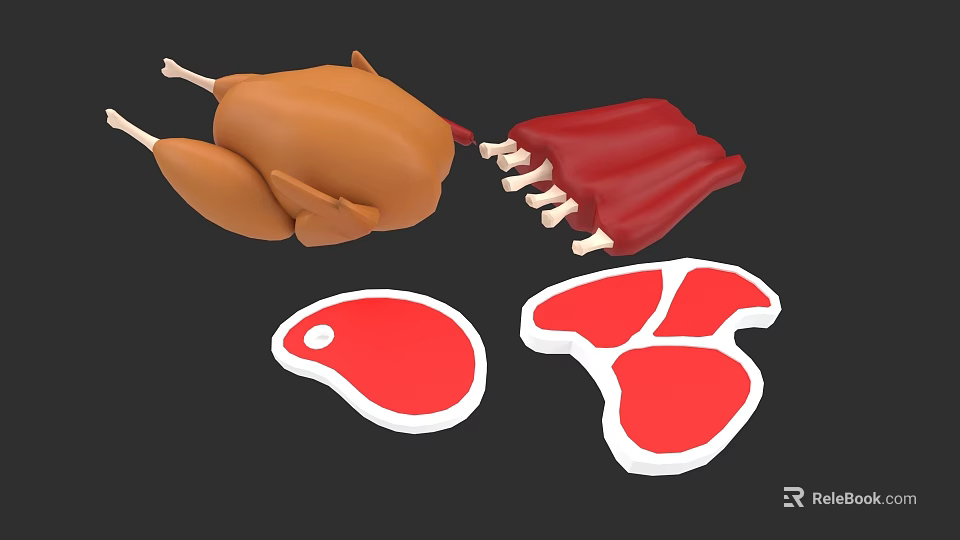 Delicious Roast Chicken Tender Ribs And Fresh Meat Slices For Meal Ideas 3d model 