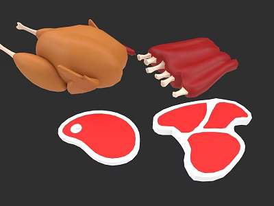 Delicious Roast Chicken Tender Ribs And Fresh Meat Slices For Meal Ideas 3d model