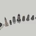 Various Architectural Towers With Traditional Eastern and Western Design Elements