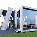 Modern Industrial Container Building With Unique Structure Glass Curtain Wall And Grassland Surroundings