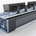 Functional Desk With Multiple Monitors Ergonomic Chairs Camouflage Pattern Drawers And LED Lights 3d model