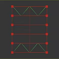 Building Frame Structure 3D Model With Red Support Pillars And Green Lines 3d model