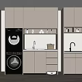 Modern Bathroom Vanity Unit With Washing Machines Dryers White And Gray Cabinets And Sinks