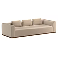 Beige Modern Sofa With Three Cushions Square Arms And Wooden Base 3d model