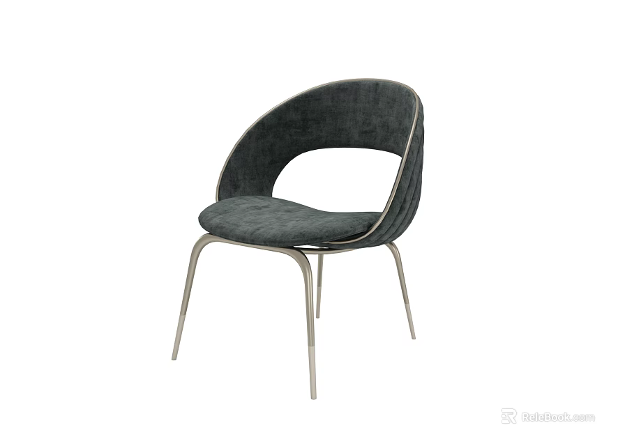 Modern Gray Upholstered Accent Chair With Curved Backrest And Metal Legs 3d model 