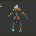 Sci Fi Character Creature With Orange Green Exoskeletal Armor Slender Limbs And Sharp Claws 3d model