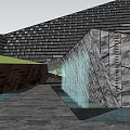 Modern Sales Office Building With Unique Stone Facade Water Feature And Entrance Path Design