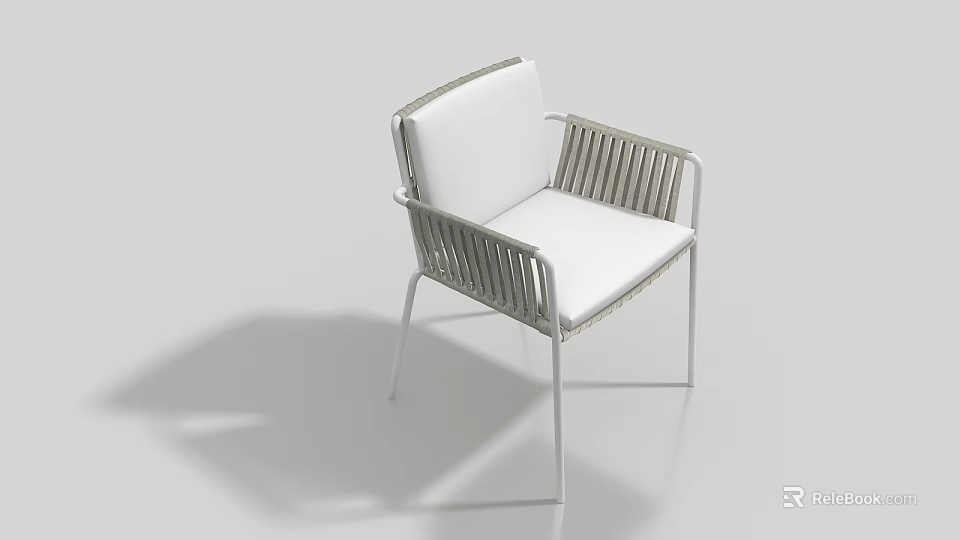 Modern Leisure Chair With White Cushion Backrest And Metal Frame Striped Side Design 3d model 