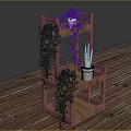 Hanging Vines And Potted Plants On Wooden Multi Layer Plant Stand Over Wooden Floor