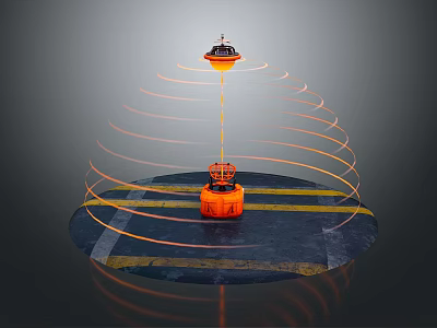 Orange Floating Daily Life Product With Spiral Trails And Yellow Striped Circular Base 3d model