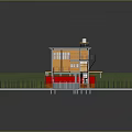 Modern House Model With Orange White Exterior Green Lawn Red Accents Road And Fence