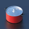 Red Cooking Pot With Silver Lid And Black Handles For Kitchen Cooking Use