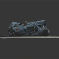 Blue Denim Backpack Placed On Circular Stone Platform With Black Background 3d model
